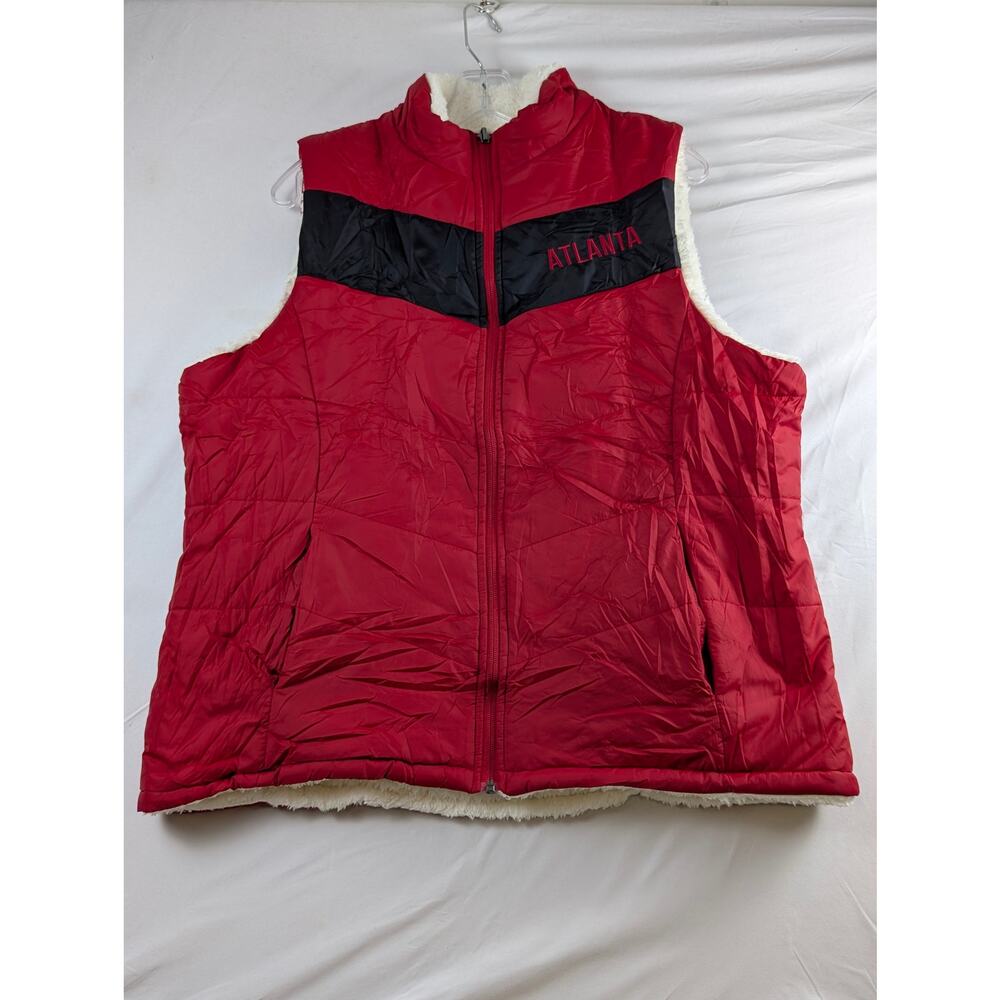 NFL Atlanta Falcons Womens M Red White Faux Fur Reversible Full‎ Zip Vest NWOT